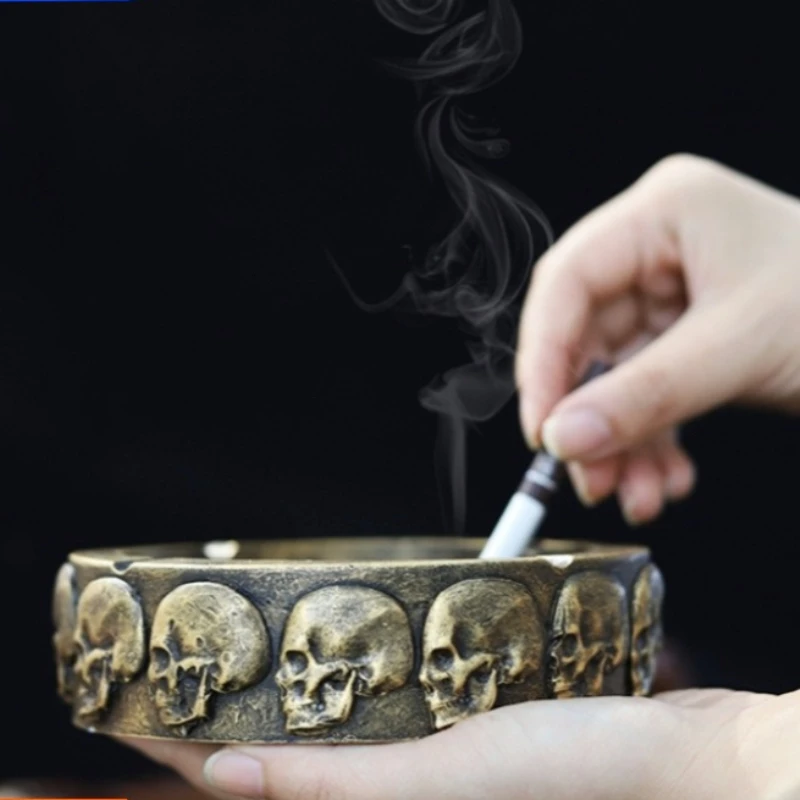 Creative Carving Design Skull Ashtray Resin Art Craft Statue Home Living Room Office Tabletop Decorative Ornament