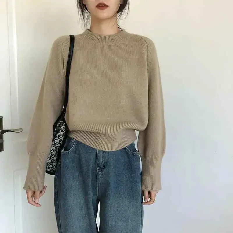Autumn Cashmere Knitted Sweaters Women Winter Warm Casual Mock Neck Solid Jumpers Harajuku Loose Simple Pullovers Sweater New