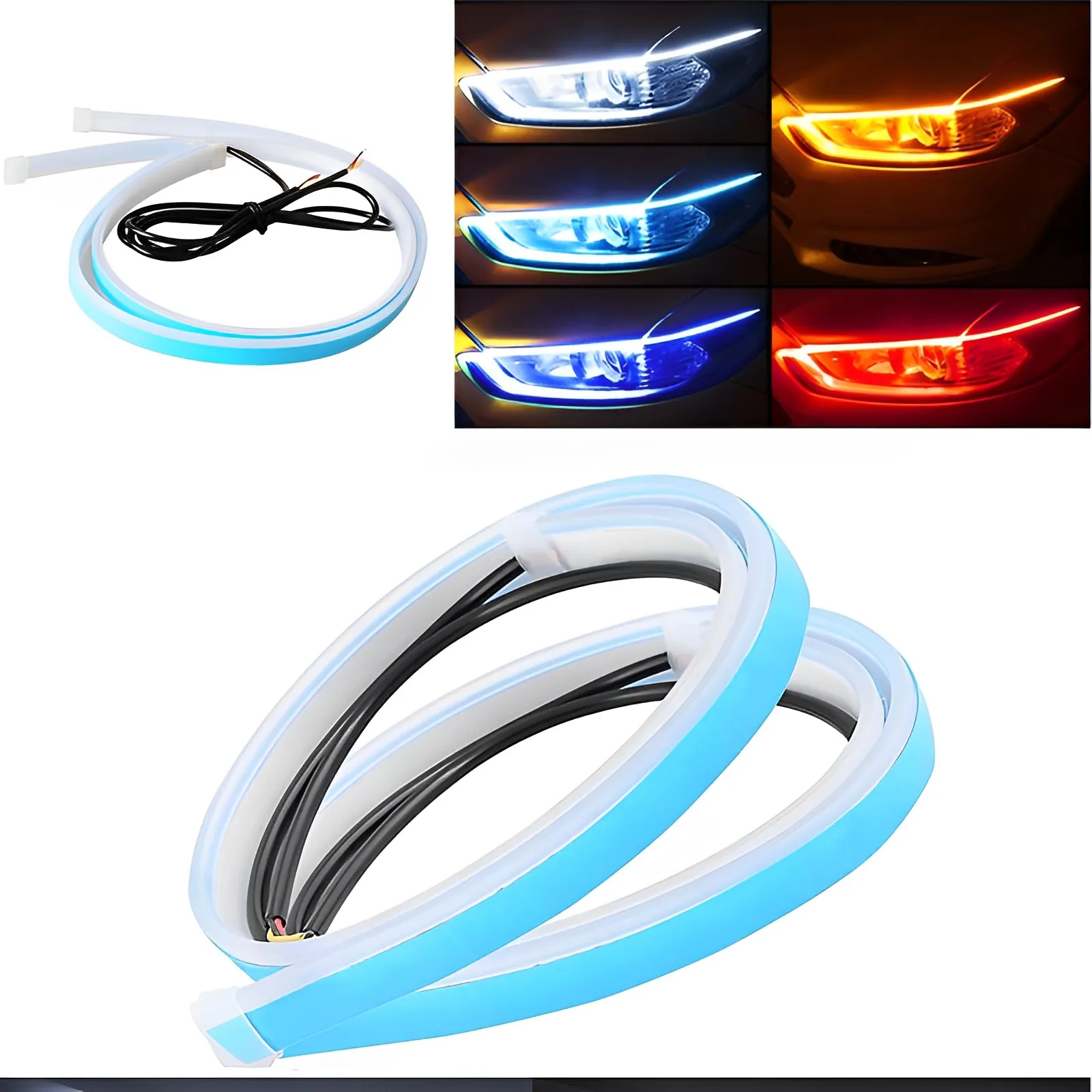 

2Pcs Car LED DRL Light Strip Flexible Tube Waterproof Car Daytime Rrunning Light 12V Turn Signal Lamp Car Decor Auto Accessories