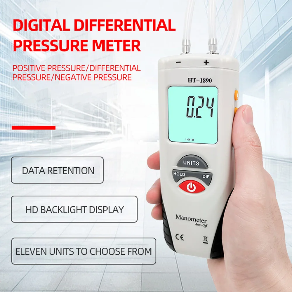 

HT-1890 Handheld Digital Differential Pressure Gauge Barometer Differential Pressure Gauge