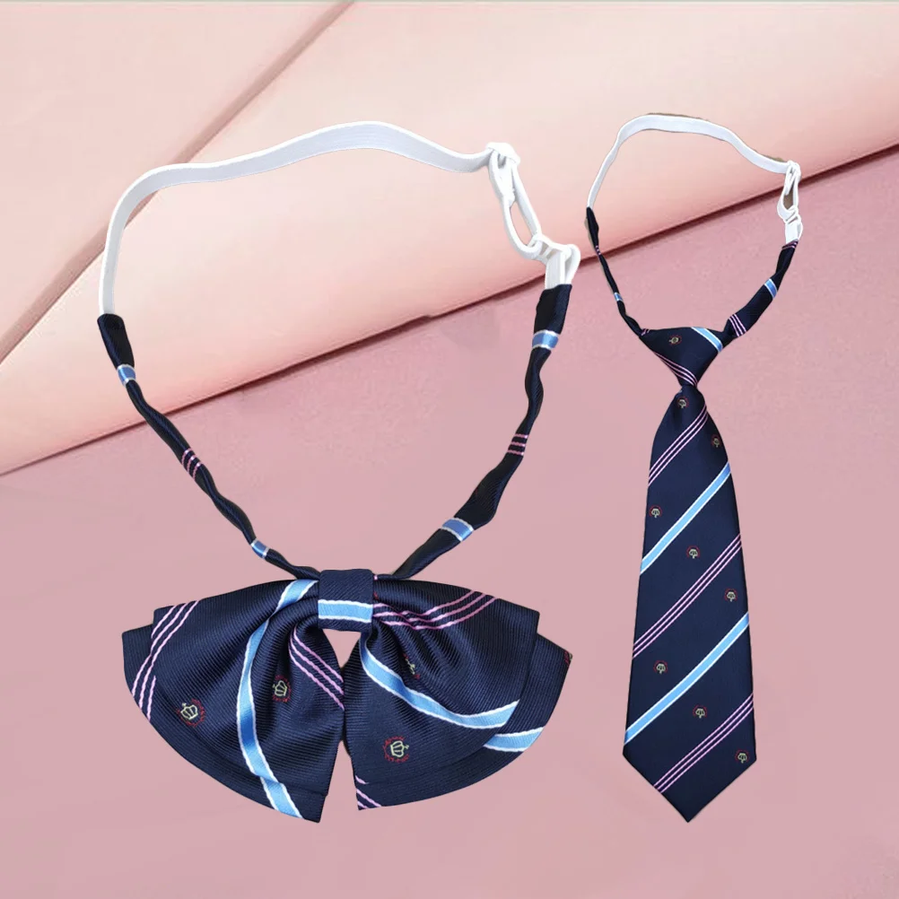 Conjunto de corbata y pajarita para Cosplay, uniforme decorativo japonés Jk, patrón de rayas, disfraz de fiesta, corbata semicircular de 27cm, 2 uds.
