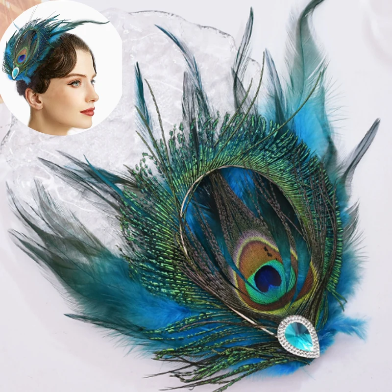 

3pcs Ethnic Exaggerate Rhinestone Peacock Feather Hair Clip Colorful Feather Side Clip Exquisite Hair Clip