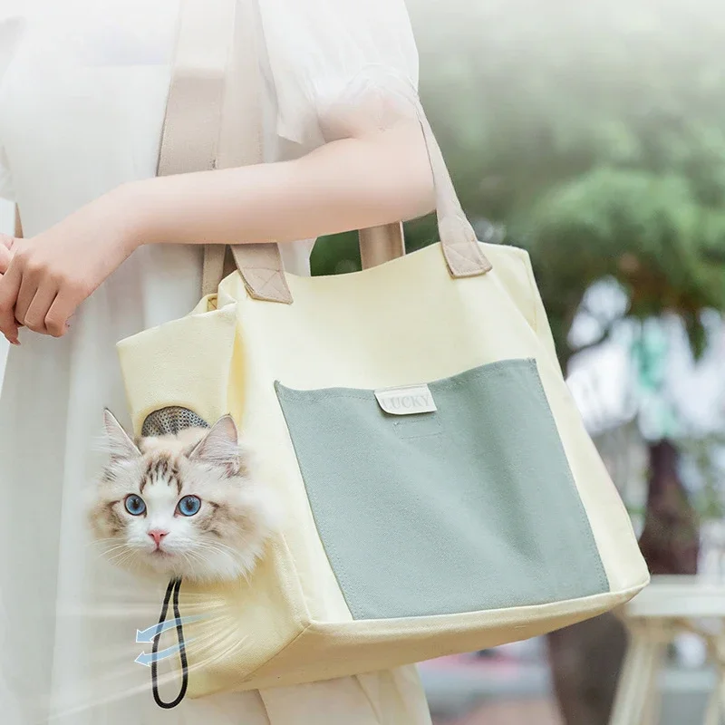 Cat Carrier Bag Pet Dog One Shoulder Canvas Transport Bag Fashion Portable Handbag Puppy Kitten Sling Bag Out Travel Backpack