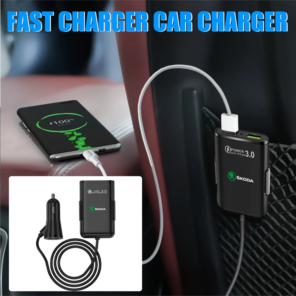 Car Charger Fast Charging QC3.0 USB Mobile Phone Charger Adapter For Skoda S Octavia A5 3 2 Mk3 Fabia 2 Superb VII Kamiq Kodiaq