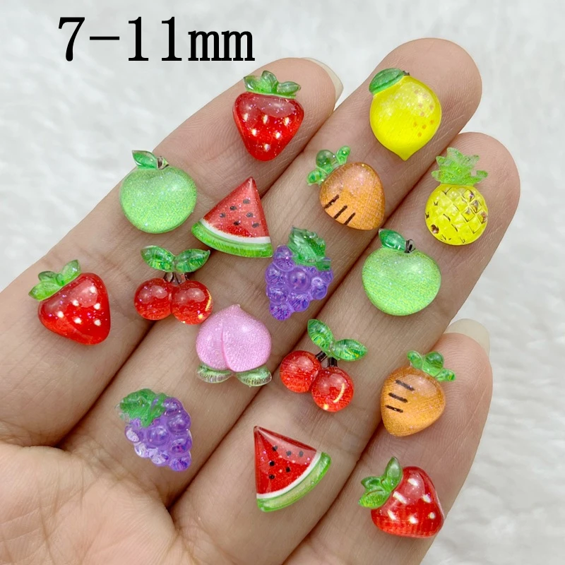 50pcs Resin Colorful Glitter Apple Grape Cherry Radish Fruit Nails Art Flatback Rhinestone Applique DIY Scrapbook Figurine Craft