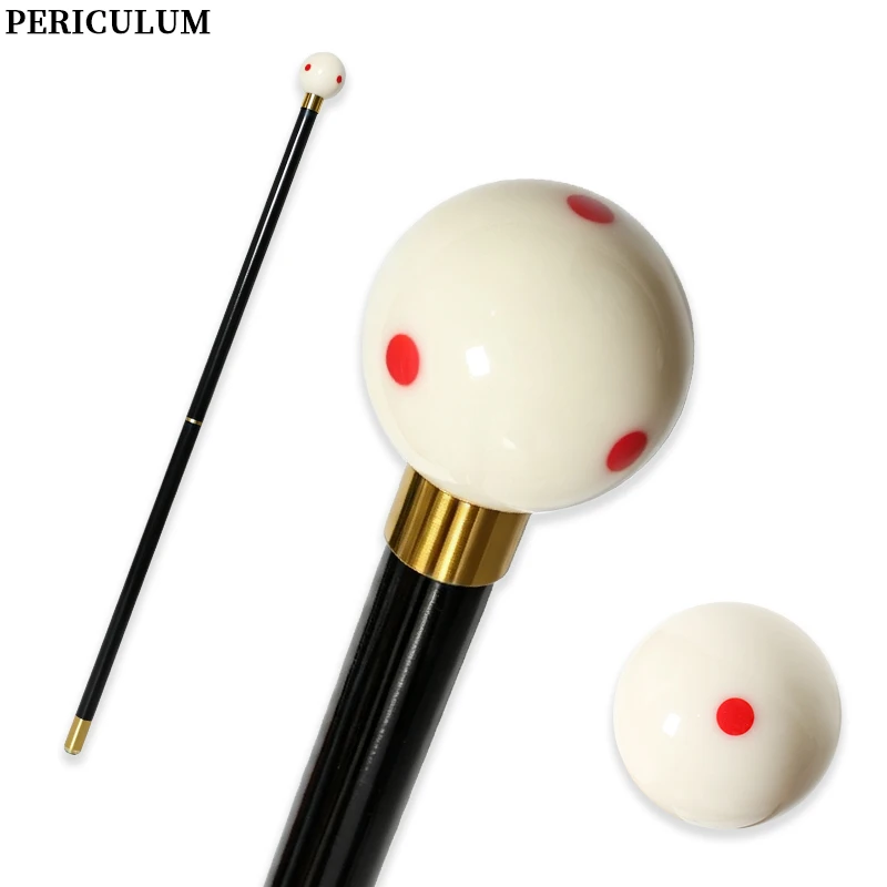 Red Dots White Cue Ball Handle Walking Cane Detachable Black Wood Walking Stick Unique Design Gift for Men And Women