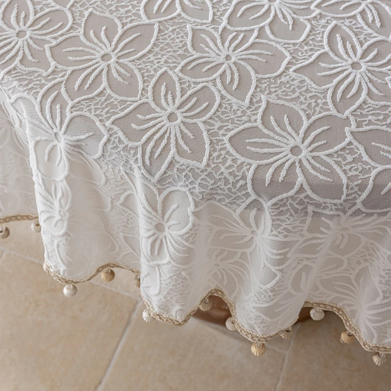 White Round Tablecloth for Wedding Decor Embroidered Lace Table Cloth Rectangle Tablecloth Banquet Coffee Table Cover Kitchen
