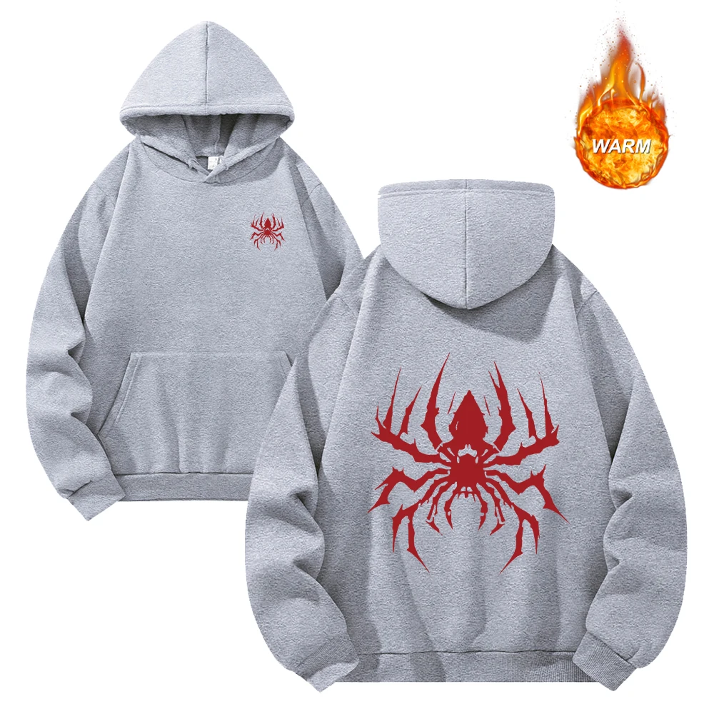 Men's Warm Hoodies With Unique Spider Print Pullover Sweatshirt Loose Fit Stylish Autumn Winter Fitness Commute Casual Top