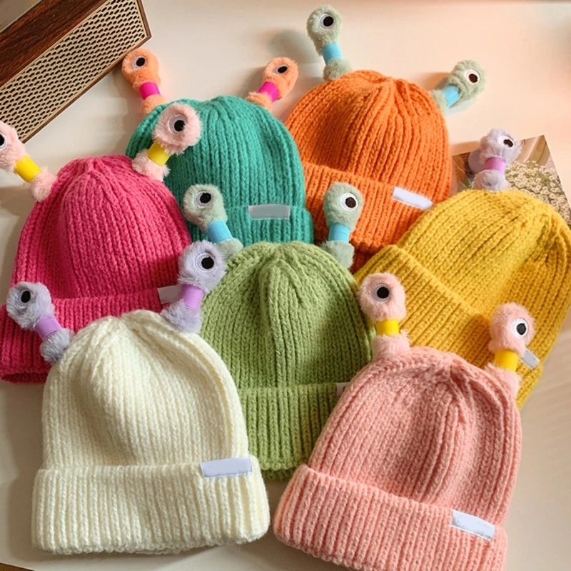 Stylish Funny Beanie Hat with LED Antenna Novelty Cartoon Beanies Women Teens Winter Warm Hat Cute Skull Cap for Party