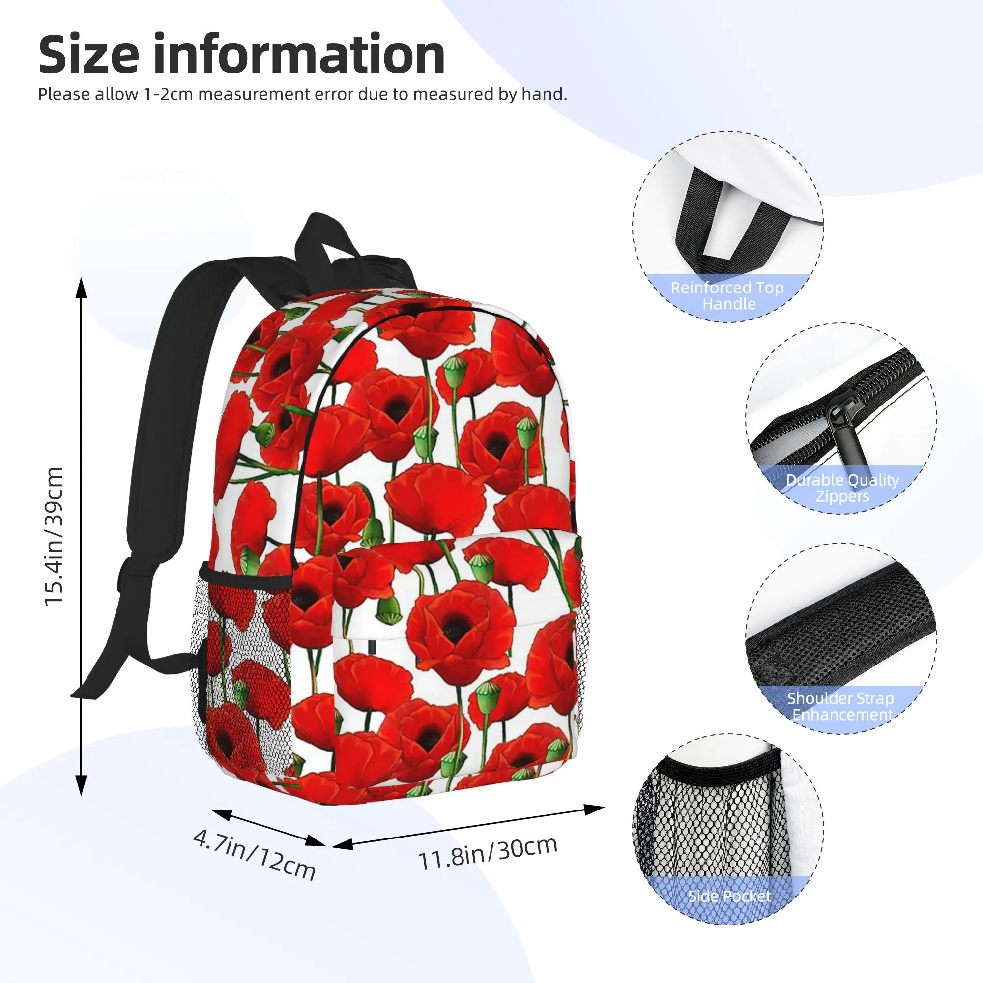 Poppy Pattern Backpack Hot Sale Daypack Large Capacity Boys Girls BookBag Shoulder Bags for Men Women School Bag