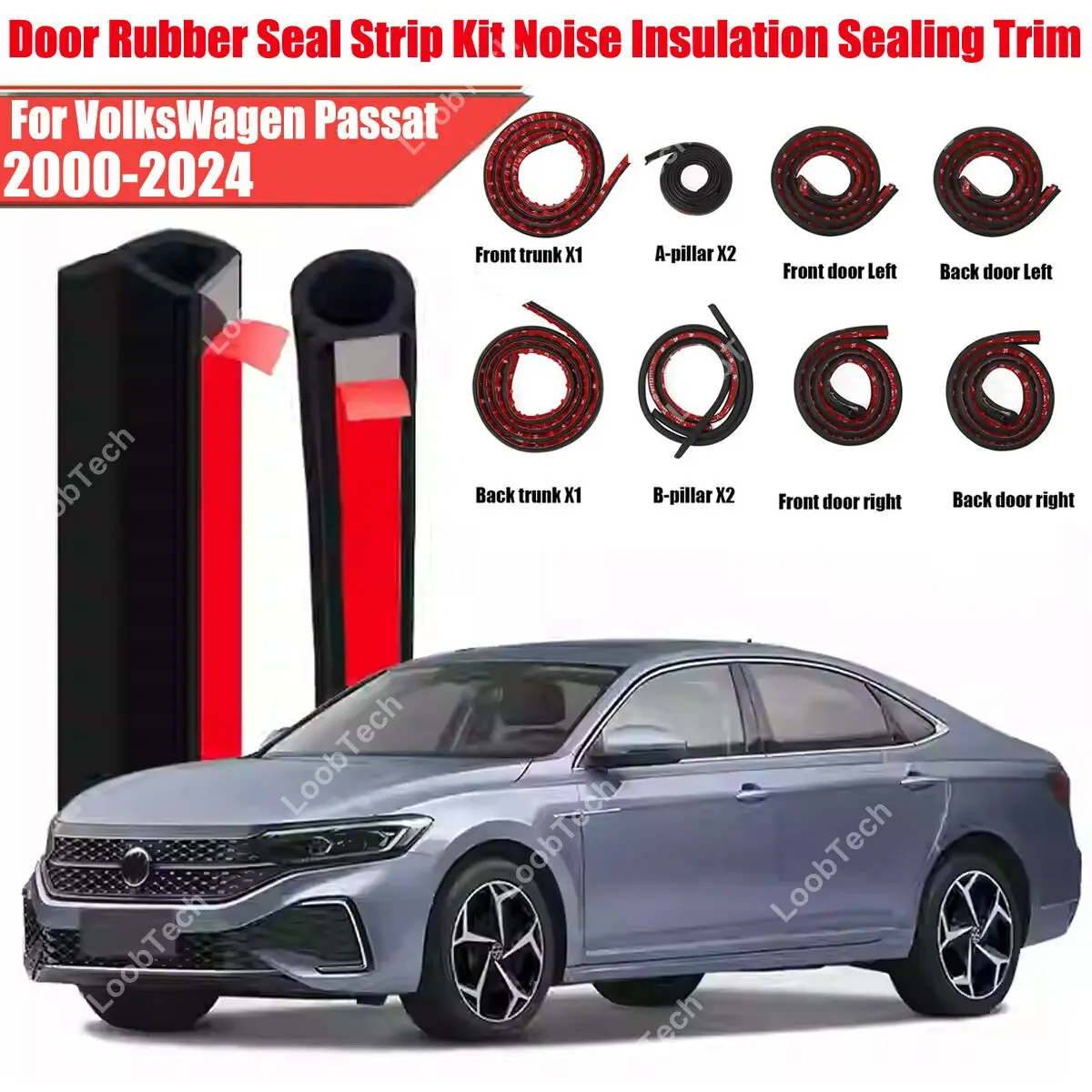 

Door Seal Strip Kit Rubber Weather Draft Wind Noise Reduction For VolksWagen Passat Self Adhesive Engine Cover Soundproof Strip