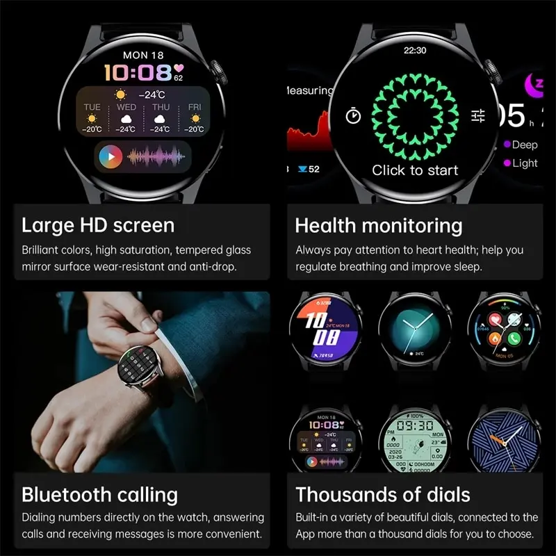 2025 deportes nuevos reloj inteligente hombres Bluetooth llamada pantalla completamente táctil impermeable ritmo cardíaco AI Vioce música Smartwatch para Android IOS
