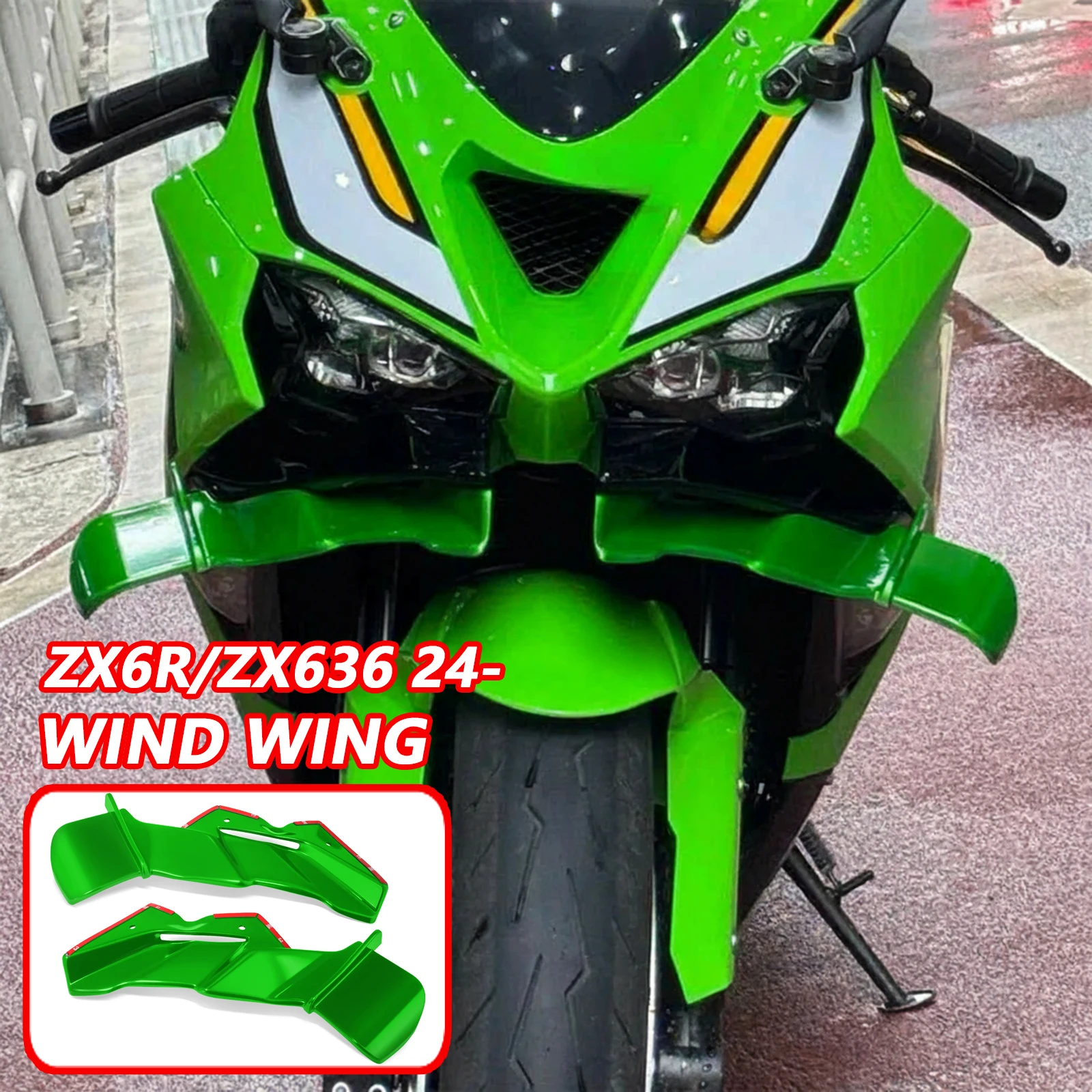 جديد لـ ZX-6R ZX6R ZX636 ZX-636 2024-2025 دراجة نارية الجبهة الشفة سبويلر الجناح هدية الجبهة الصغيرة الجناح تعديل الملحقات
