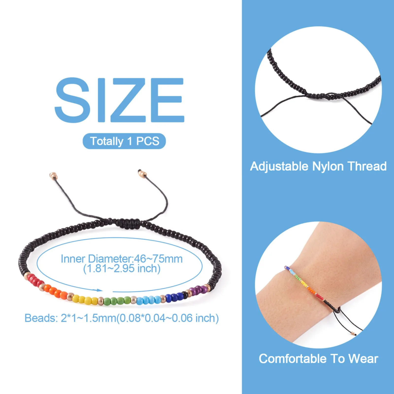 Kissitty, pulseras de cuentas trenzadas de hilo de nailon ajustables coloridas con cuentas de semillas, joyería de Chakra para mujer