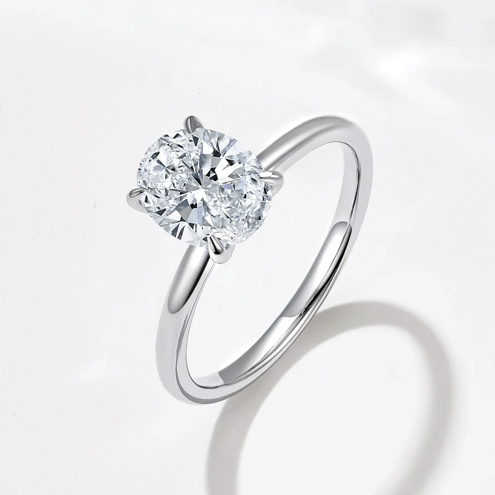 Dave&di S925 Pure Silver Four Claw D-color Oval Pigeon Egg 2-carat Moissanite Ring European And American Simple And Versatile We