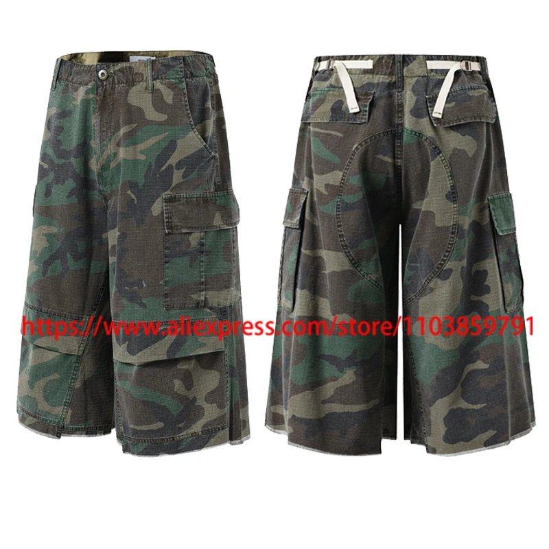

Нишевый бренд, корейский тренд, повседневные шорты Nonnod, классические камуфляжные плиссированные брюки до колена, старые стираные брюки длиной до колена с нерегулярными сращиванием