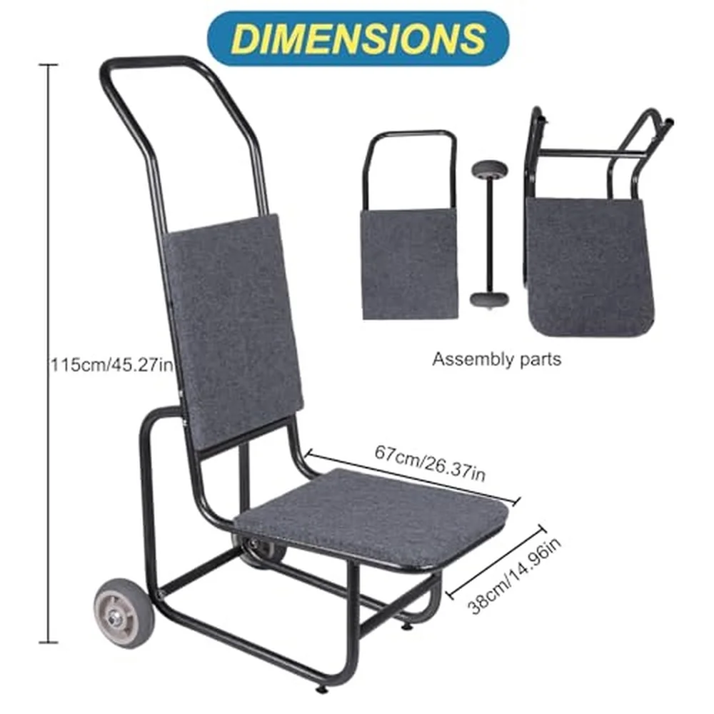 Banquet Chair Cart Oversized Rubber Wheels Stacking Chair Dollies Weight Capacity for Transport Easily Storage Solution