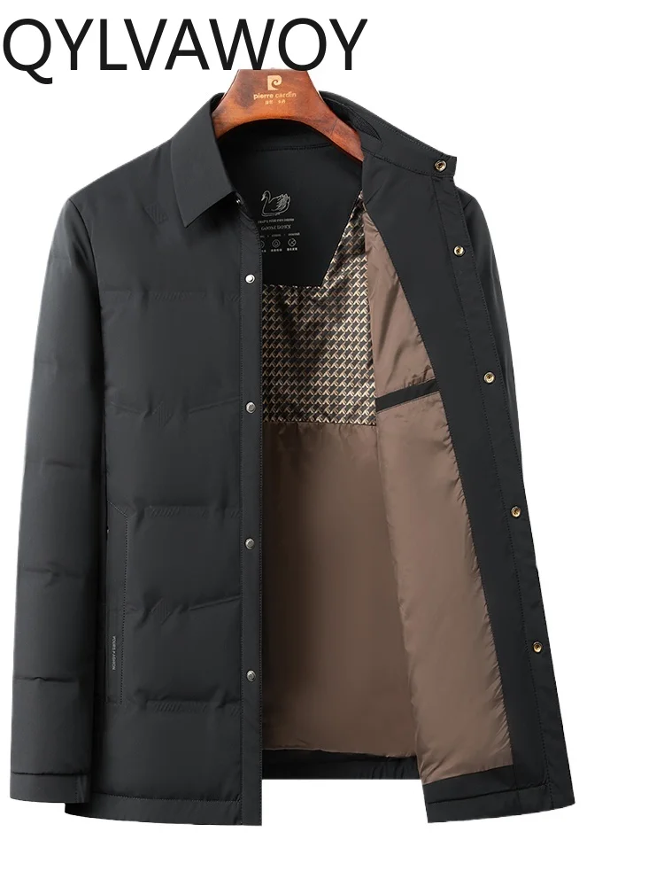 

QYLVAWOY Lapel Middle-Aged Men's Winter Short-Style Casual Down Jacket Middle-Aged Elderly Dad's Lightweight Outerwear LJ2550