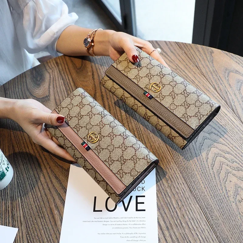 Women's purse Buckle Wallet Long printed simple multi-card bag Mobile phone storage Large capacity money clip for men and women