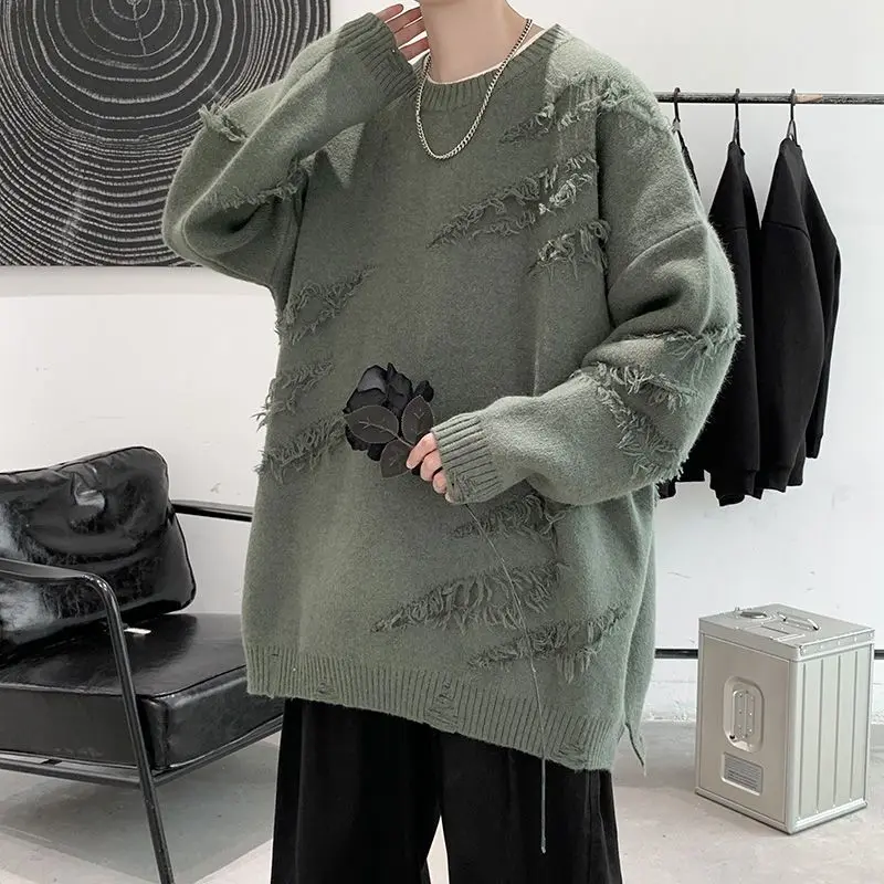 Suéteres coreanos holgados de punto empalmados de Color sólido para hombre, ropa informal, Tops que combinan con todo, primavera 2023