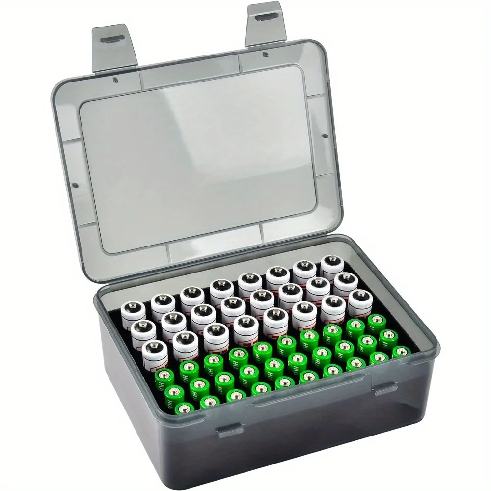 Image of Batterie-Organizer-Box für 54 AA- und AAA-Batterien, transparentes Design mit Schaumstoffnut für einfache Aufbewahrung (Batterien nicht enthalten)