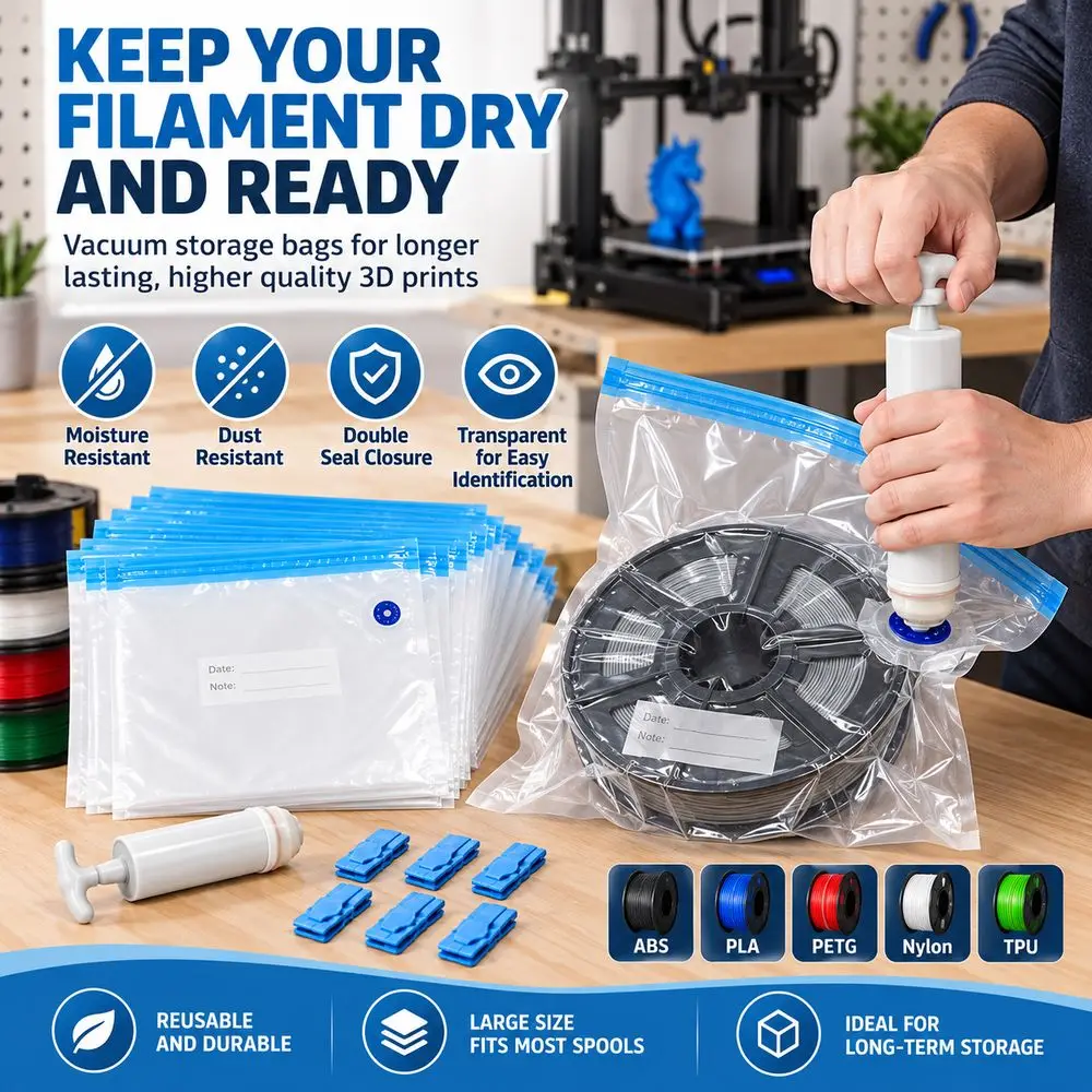 Reusable 3D Printer Vacuum Bags Moisture Resistant Double Seal 3D Filament Storage Dust Resistant Dustproof Transparent Bag