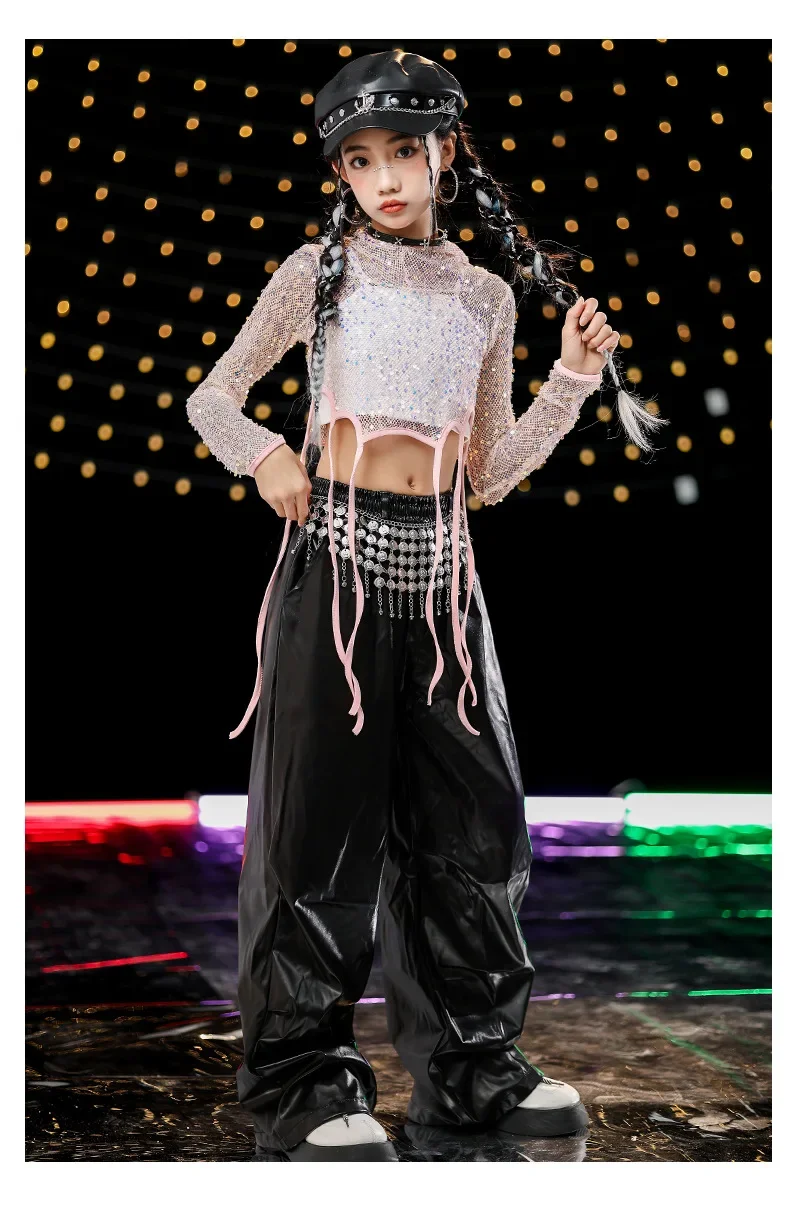 Jazz Hip-Hop Tanzkostüm für Mädchen, Pailletten-Streetdance-Outfit, Kinder-Mädchen-Gruppen-Bühnenauftritts- und Laufsteg-Set – Detail 6