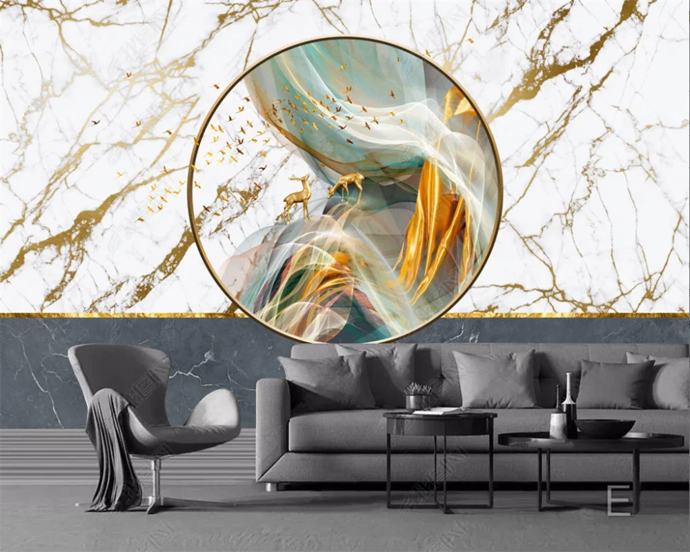 beibehang Customized papel de parede modern light luxury abstract lines ink wash landscape elk marble background wallpaper
