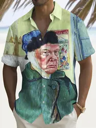 Painting portrait Hawaiian shirt printed t-shirt lapel shirt short sleeve shirt casual Hawaiian style graphic shirt T-shirt
