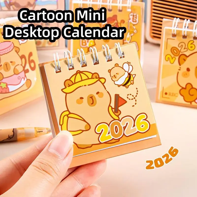1Pcs 2026 Cute Capybara Panda Desk Calendar Portable Desktop Decoration Schedule Planner Mini Calendar Office School Supplies