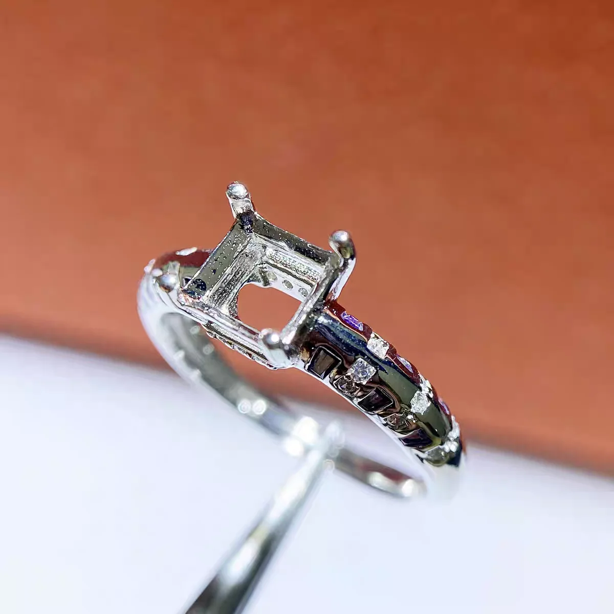 MeiBaPJ 6mm Square Stone 925 Silver Simple Zircons Ring Holder DIY Empty Support for Women Fine Charm Jewelry