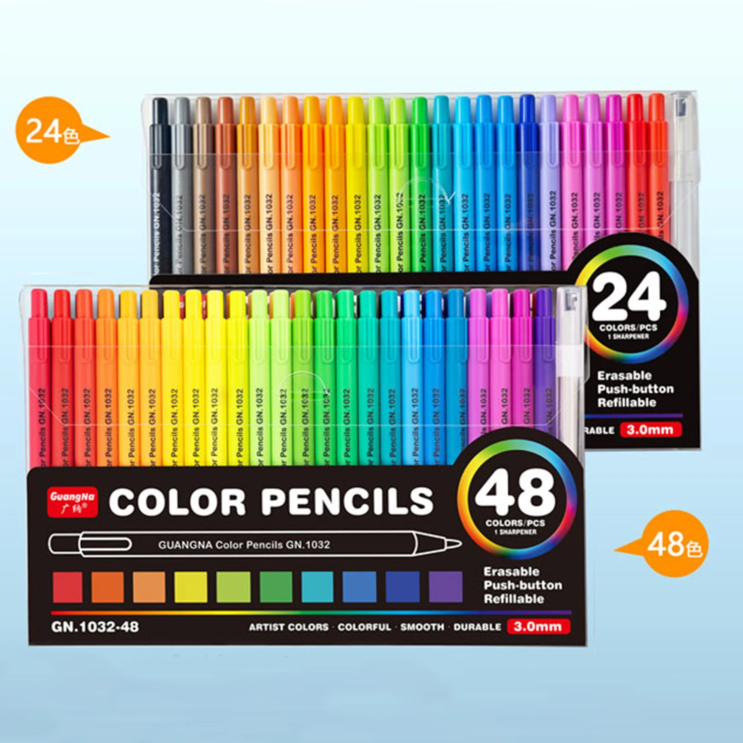 Set Di Matite Colorate Creative Con Sistema Push-To-Erase, 24/48 Colori, Perfette Per Schizzi E Colorazioni, Un Must Per Il Ritorno A Scuola.-image