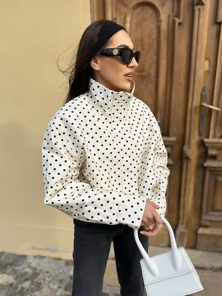 Giacche da Donna alla Moda, Bomber a Pois, Giacche Primaverili a Maniche Lunghe, Cappotti Larghi, Abbigliamento Streetwear Femminile