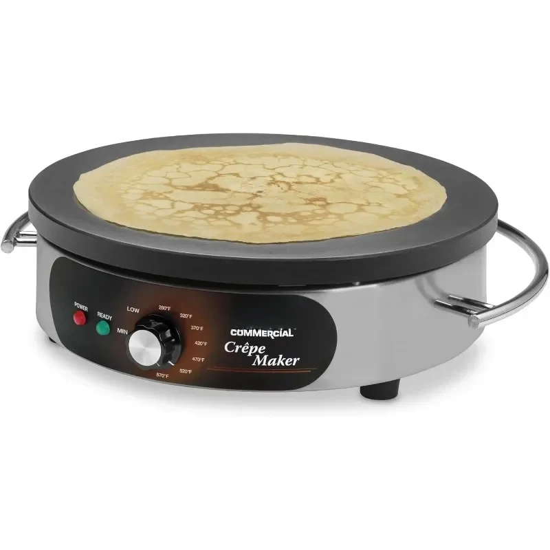 Crepe Makers Electric Crepe Maker, Cast Iron Cooking Surface, Stainless Steel Base, Includes Batter Spreader and Spatula