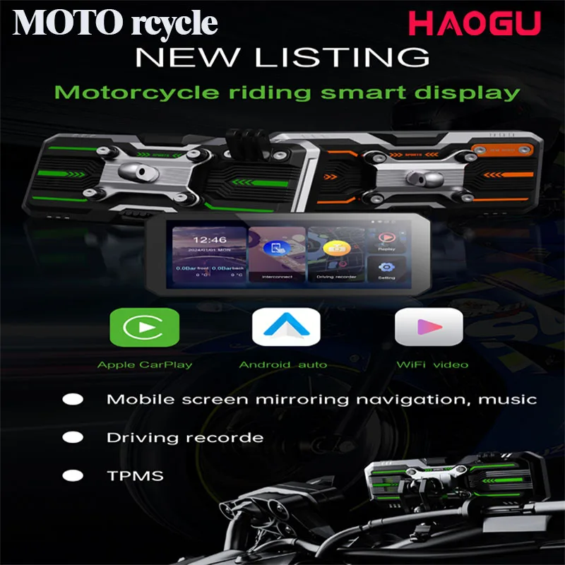 Motorcycle wireless CarPlay and Android car smart portable display  GPS  IPX7 waterproof HD recording camera 5.99 inches