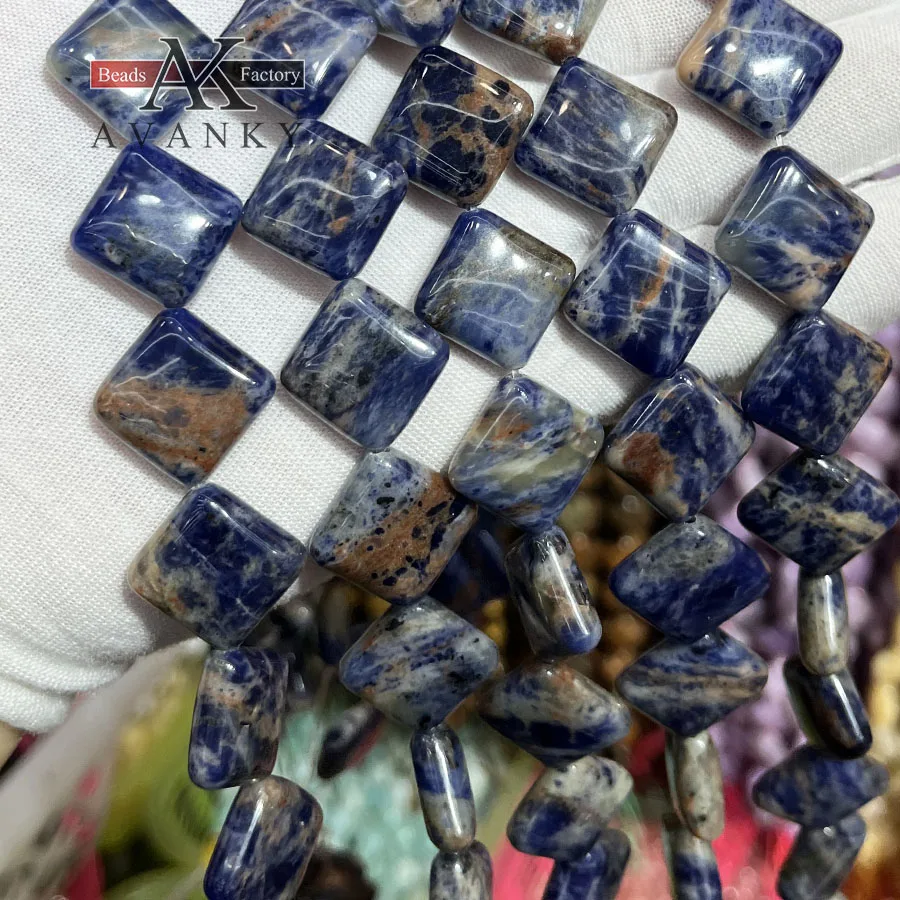 15mm Natural Sodalite Stone Crystal Oblique Square Shape Loose Beads Jewelry Making DIY Necklace Bracelet Accessory 15''