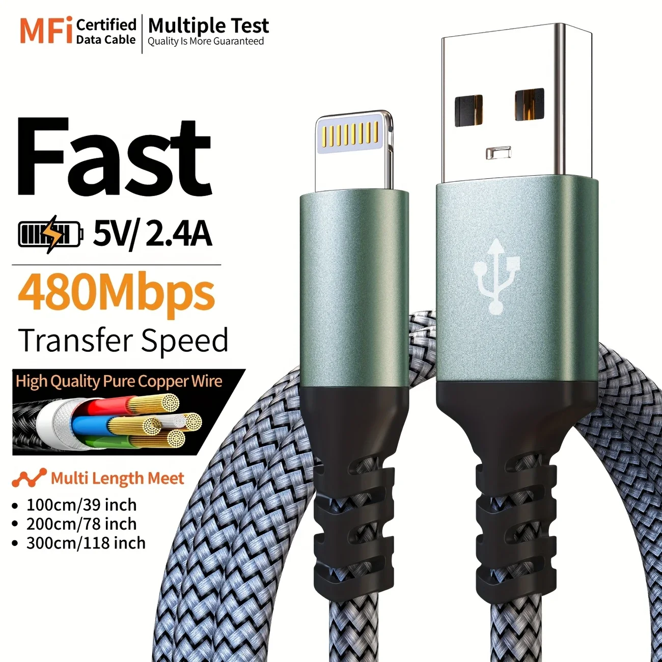 كابل شحن LAIHONEN MFI USB إلى Lightning لهاتف iPhone 13 12 11 Pro Max SE X 8 7 6 كابل مزامنة البيانات السريع لجهاز iPad Mini #2