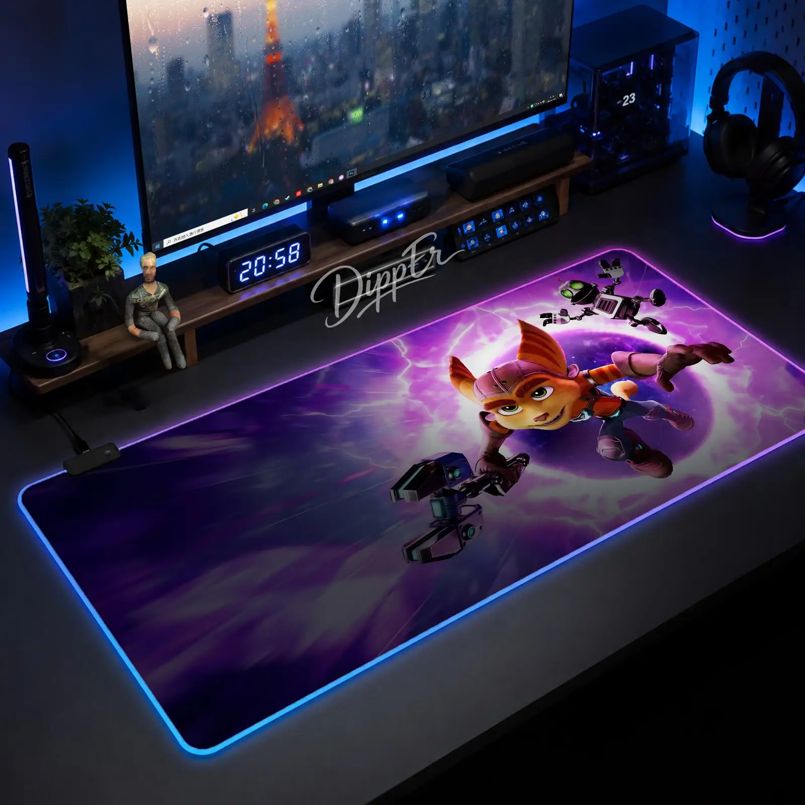 

A-Ratchet-Clank Mouse Pad Large Size LED Glowing Table Pad XXL Gaming Non-slip Rubber Mat With Backlight