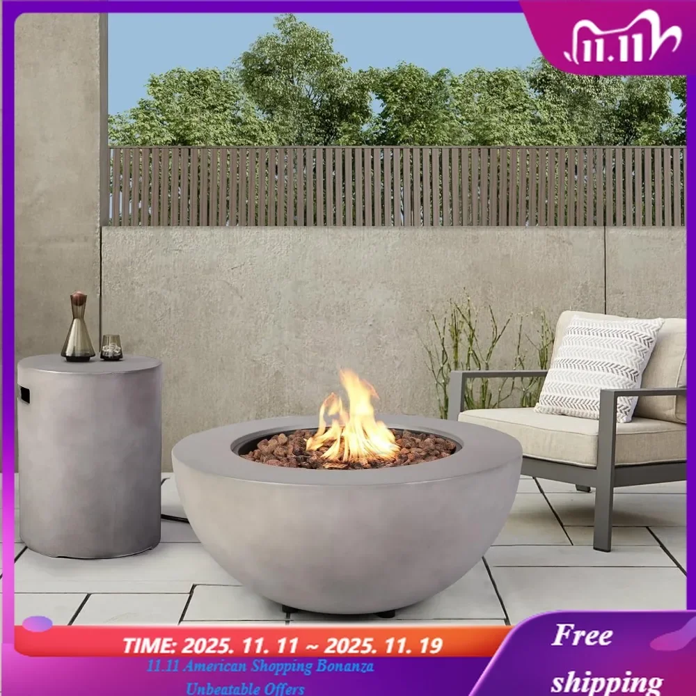 

2-Piece Outdoor Propane Fire Pit Table Set with Tank Cover 31.5-inch 50,000 BTU CSA Certified Concrete Fire Bowl