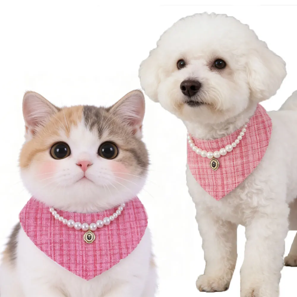 

1Pc Pet Cute Bib Cats & Dogs Fashionable Exquisite Pearl Triangular Scarf Eelegant Tweed Saliva Towel Weddings Party Accessories