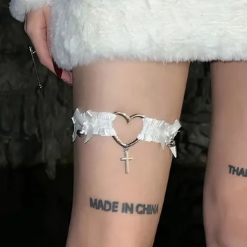 القوطية الدانتيل الرباط حزام القلب Bowknot عبر أجراس لوليتا الأربطة مطاطا المختنق الساق حلقة حزام تأثيري عبودية الملابس الداخلية تسخير