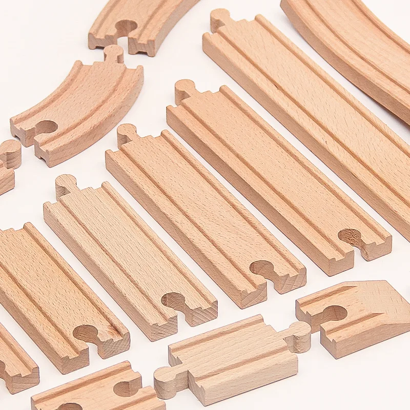 New Kinds Wooden Track Parts Beech Wooden Railway Train Track Toys Accessories Fit All Brands Wood Tracks Toys for Kids Gifts