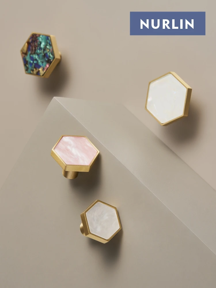 Nurlin Brass Hexagonal White Pink Colorful Cabinet Knobs Furniture Wardrobe Handles Wall Hooks Decorative Hardware