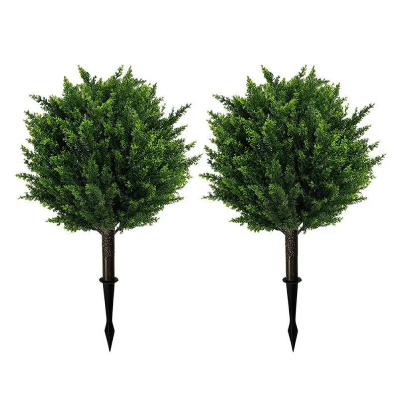 2pcs Outdoor Fake Plants with Stake Artificial Greenery Plants UV-Resistant for Home Decor Front Door Garden Yarn Patio Backyard