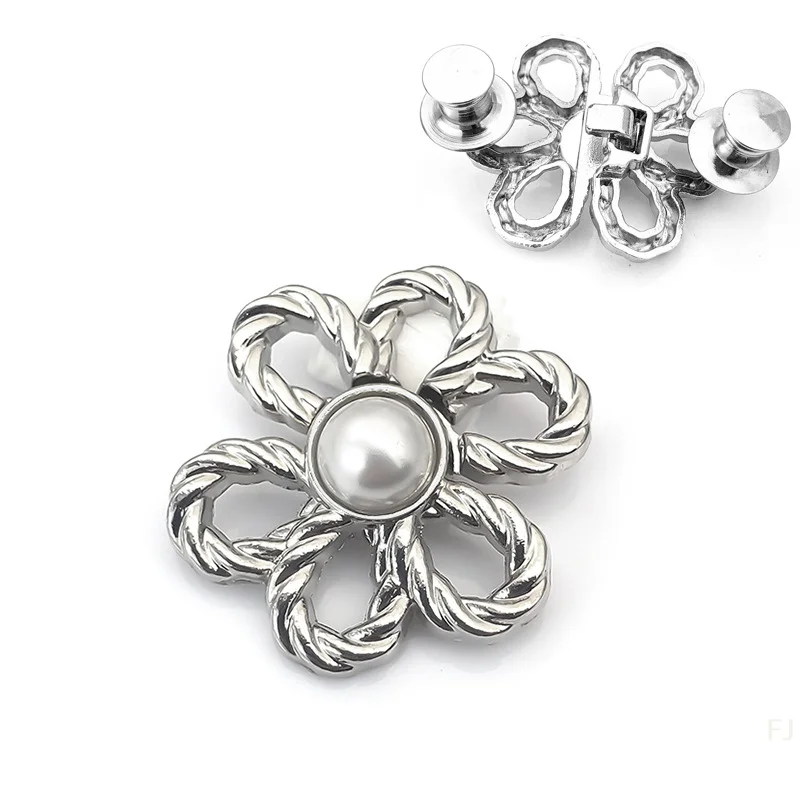 أزرار إطباقية لحزام الخصر من سبيكة بروش مع زهرة اللؤلؤ؛ مشبك جينز قابل للفصل