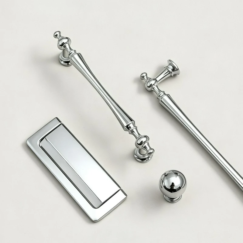French Style Light Luxury Zinc Alloy Wardrobe Door Handle, Simple Style, Shiny Silver Entrance Drawer Cabinet, Solid Handle