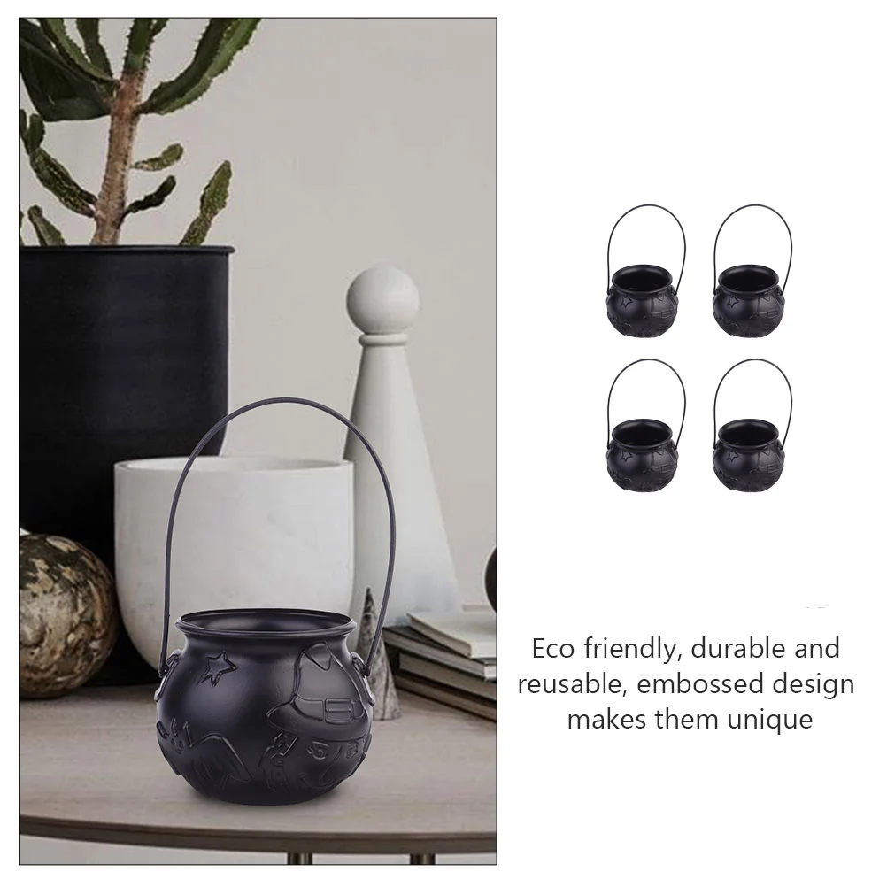 

4Pcs Candy Buckets Halloween Themed Portable Storage for Treats Decorative Jars Party Favors Holiday Gifts