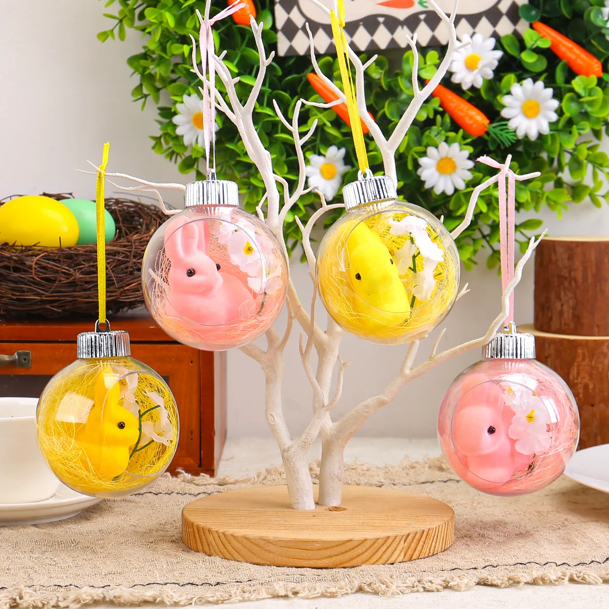 Easter Acrylic Ball Transparent Bunny Hanging Ball for Spring Easter Party Decoration Showcase Window Hanging Decoration