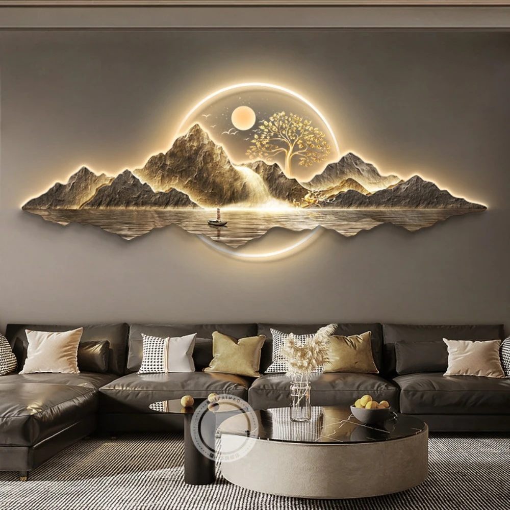 Light luxury dining room decorative painting high sense living room background wall hanging landscape atmosphere mural
