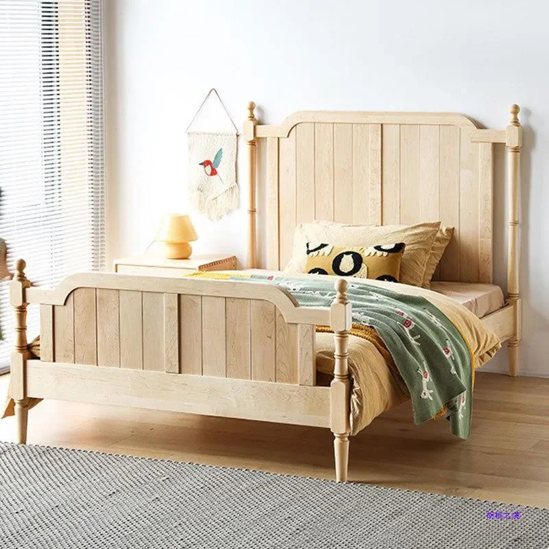 for North American Hard Maple Solid Wood Children Bed for Boys and Girls Bedroom Cherry Oak Log American Princess Single Bed